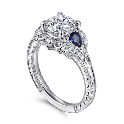 Chrystie - 14K White Gold Round Sapphire and Diamond Engagement Ring