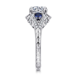 Chrystie - 14K White Gold Round Sapphire and Diamond Engagement Ring