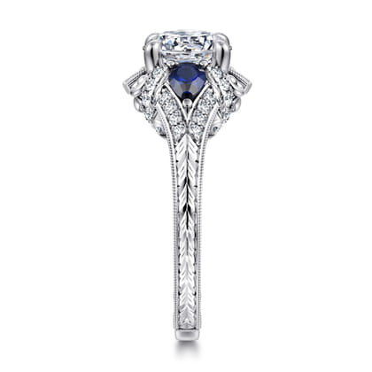 Chrystie - 14K White Gold Round Sapphire and Diamond Engagement Ring