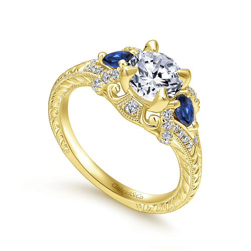 Chrystie - 14K Yellow Gold Round Sapphire and Diamond Engagement Ring - 0.21 ct - Shot 3