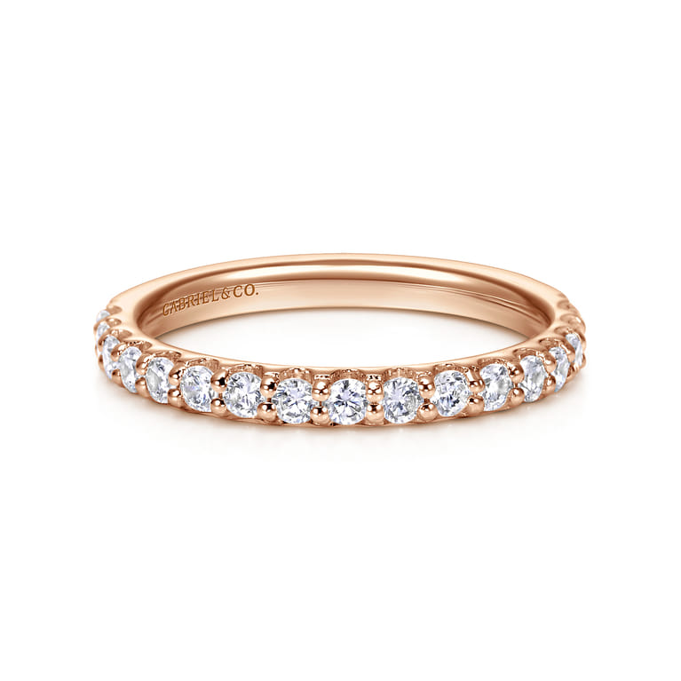 Straight Wedding Ring in 14k Rose Gold with Round Natural Diamond at Gabriel & Co. - Shot 1