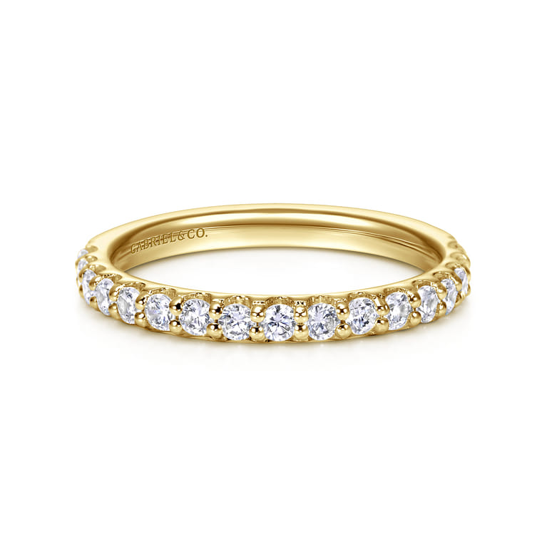 Straight Wedding Ring in 14k Yellow Gold with Round Natural Diamond at Gabriel & Co. - Shot 1