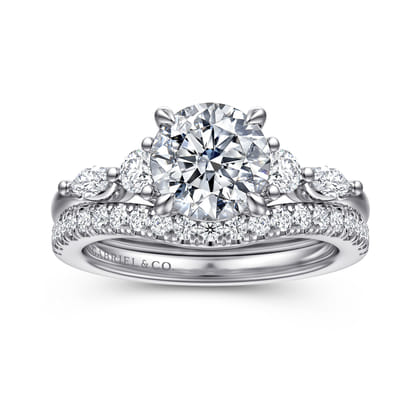 Cian - 14K White Gold Round Five Stone Diamond Engagement Ring