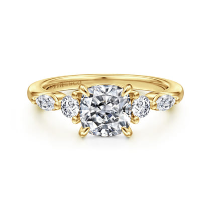 Cian - 14K Yellow Gold Cushion Cut Five Stone Diamond Engagement Ring