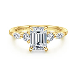 Cian - 14K Yellow Gold Emerald Cut Five Stone Diamond Engagement Ring