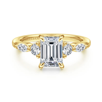 Cian - 14K Yellow Gold Emerald Cut Five Stone Diamond Engagement Ring