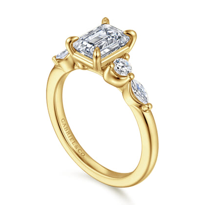 Cian - 14K Yellow Gold Emerald Cut Five Stone Diamond Engagement Ring
