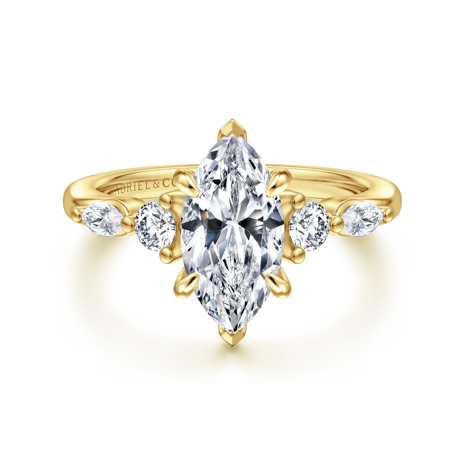 Cian - 14K Yellow Gold Marquise Shape Five Stone Diamond Engagement Ring