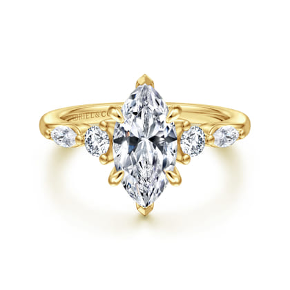 Cian - 14K Yellow Gold Marquise Shape Five Stone Diamond Engagement Ring