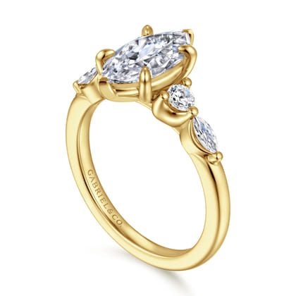 Cian - 14K Yellow Gold Marquise Shape Five Stone Diamond Engagement Ring