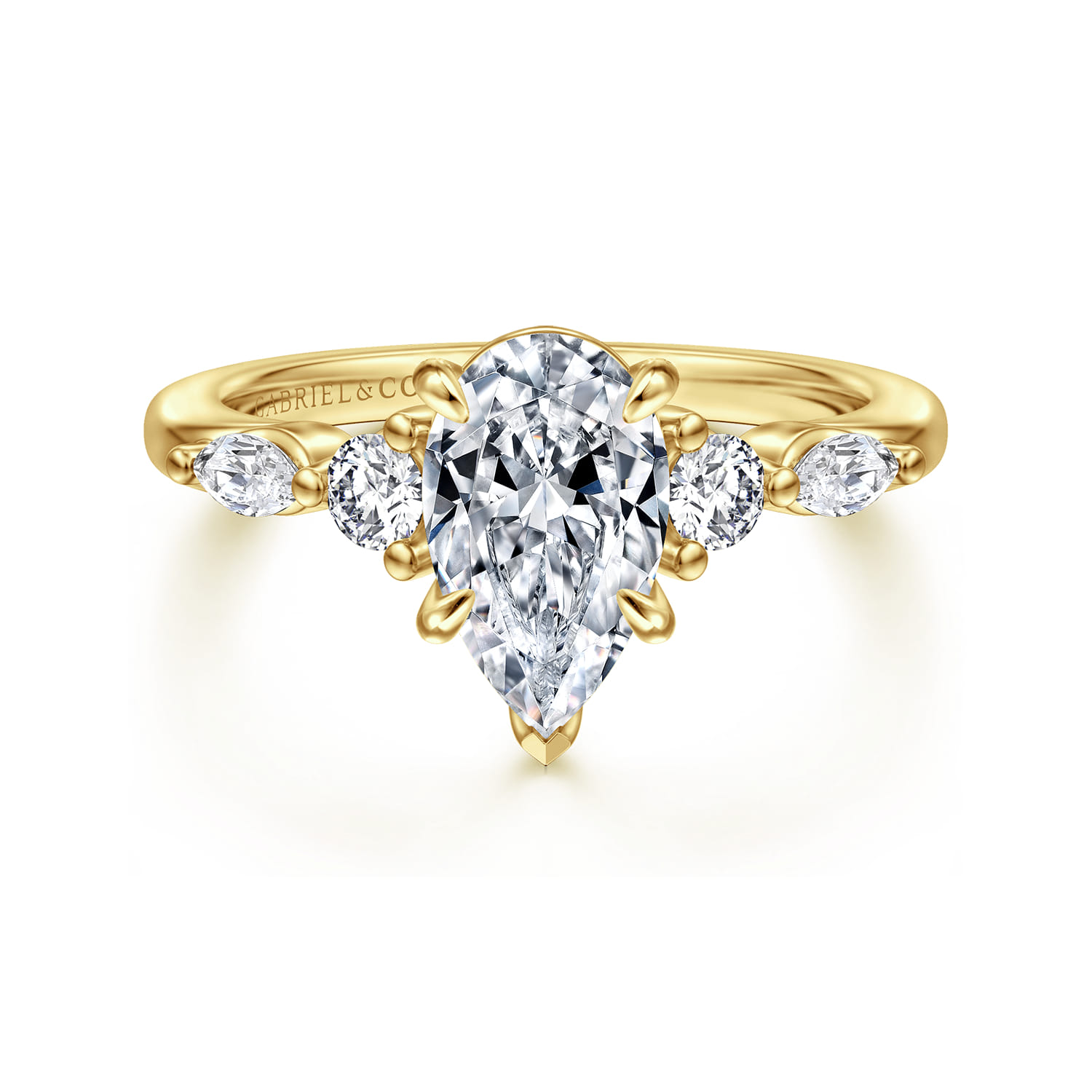 Cian - 14K Yellow Gold Pear Shape Five Stone Diamond Engagement Ring