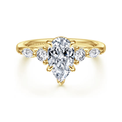 Cian - 14K Yellow Gold Pear Shape Five Stone Diamond Engagement Ring