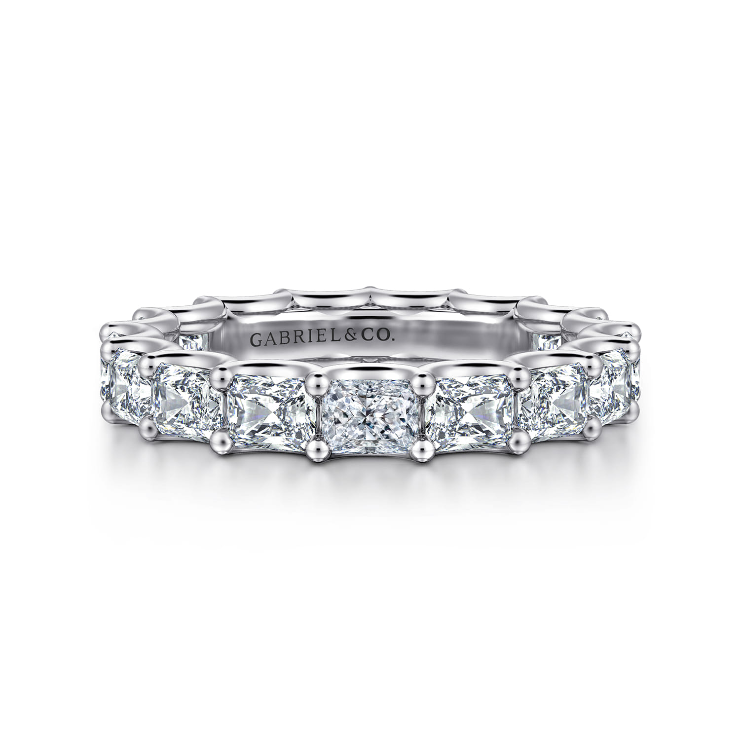 Eternity Band Wedding Ring in 14k White Gold with Radiant Cut Natural Diamond at Gabriel & Co. - Shot 1