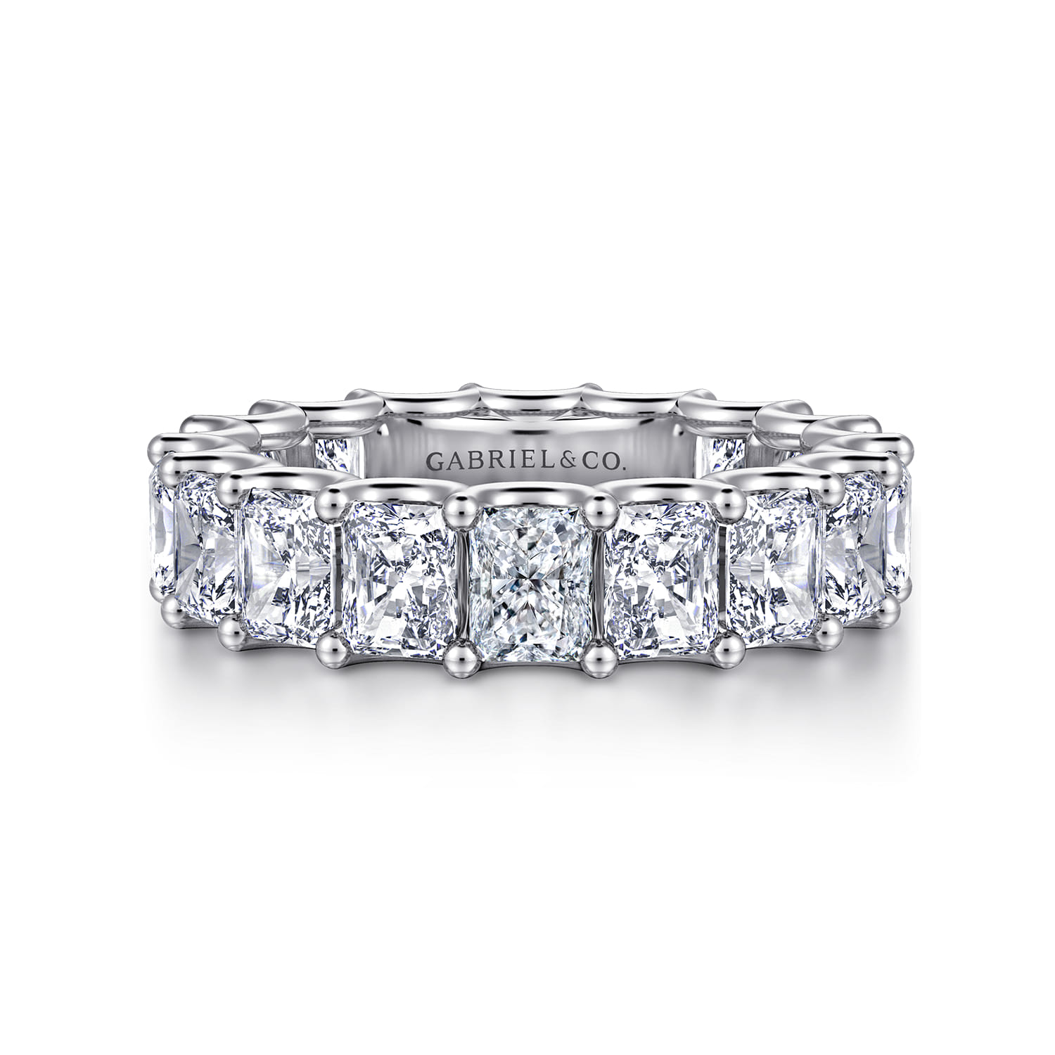 Eternity Band Wedding Ring in 14k White Gold with Radiant Cut Natural Diamond at Gabriel & Co. - Shot 1