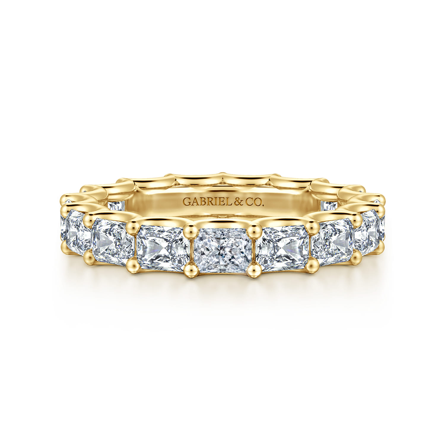 Eternity Band Wedding Ring in 14k Yellow Gold with Radiant Cut Natural Diamond at Gabriel & Co. - Shot 1
