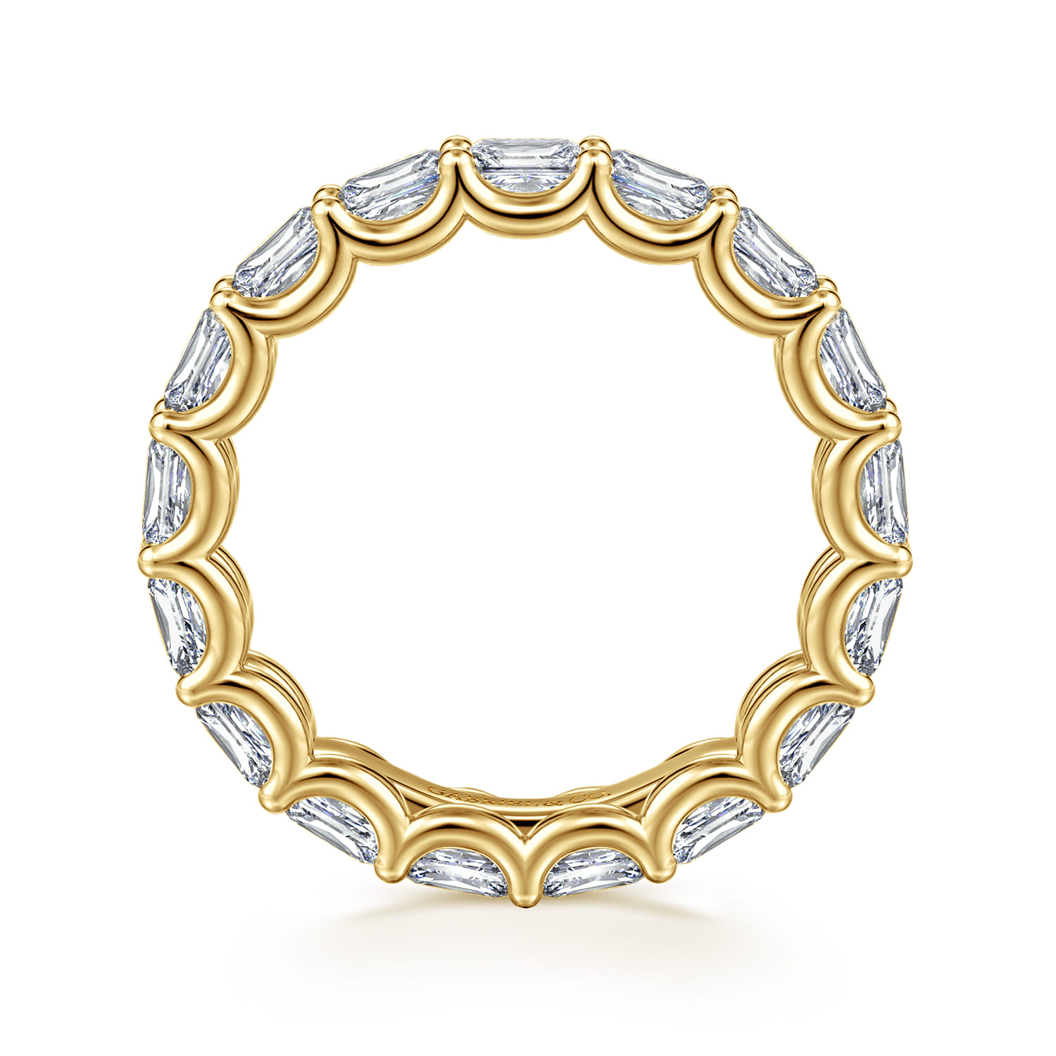 Eternity Band Wedding Ring in 14k Yellow Gold with Radiant Cut Natural Diamond at Gabriel & Co. - Shot 2