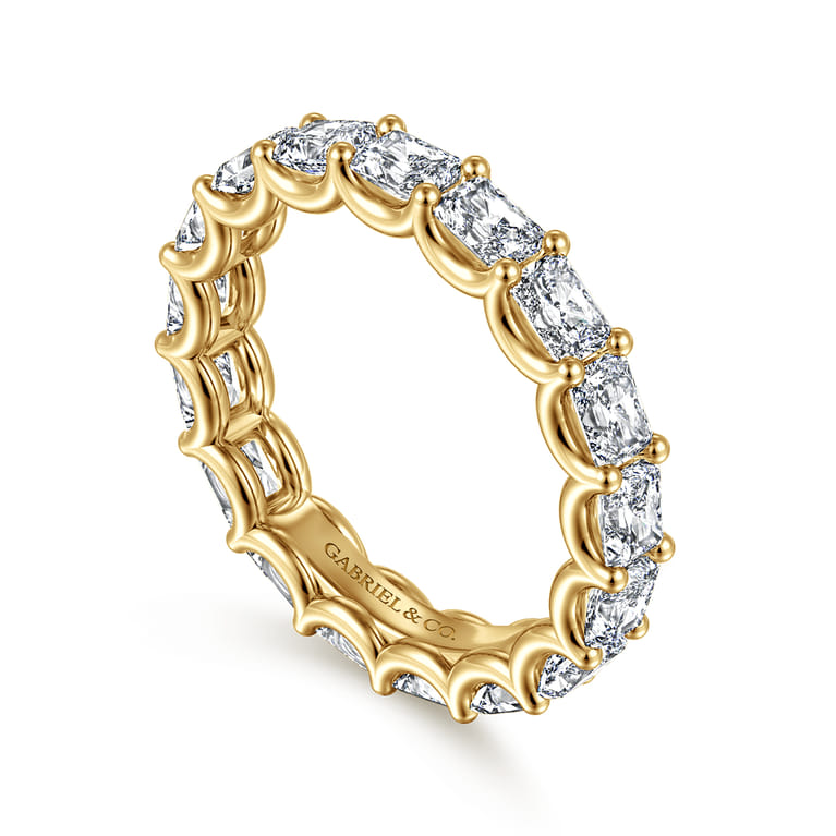 Eternity Band Wedding Ring in 14k Yellow Gold with Radiant Cut Natural Diamond at Gabriel & Co. - Shot 3