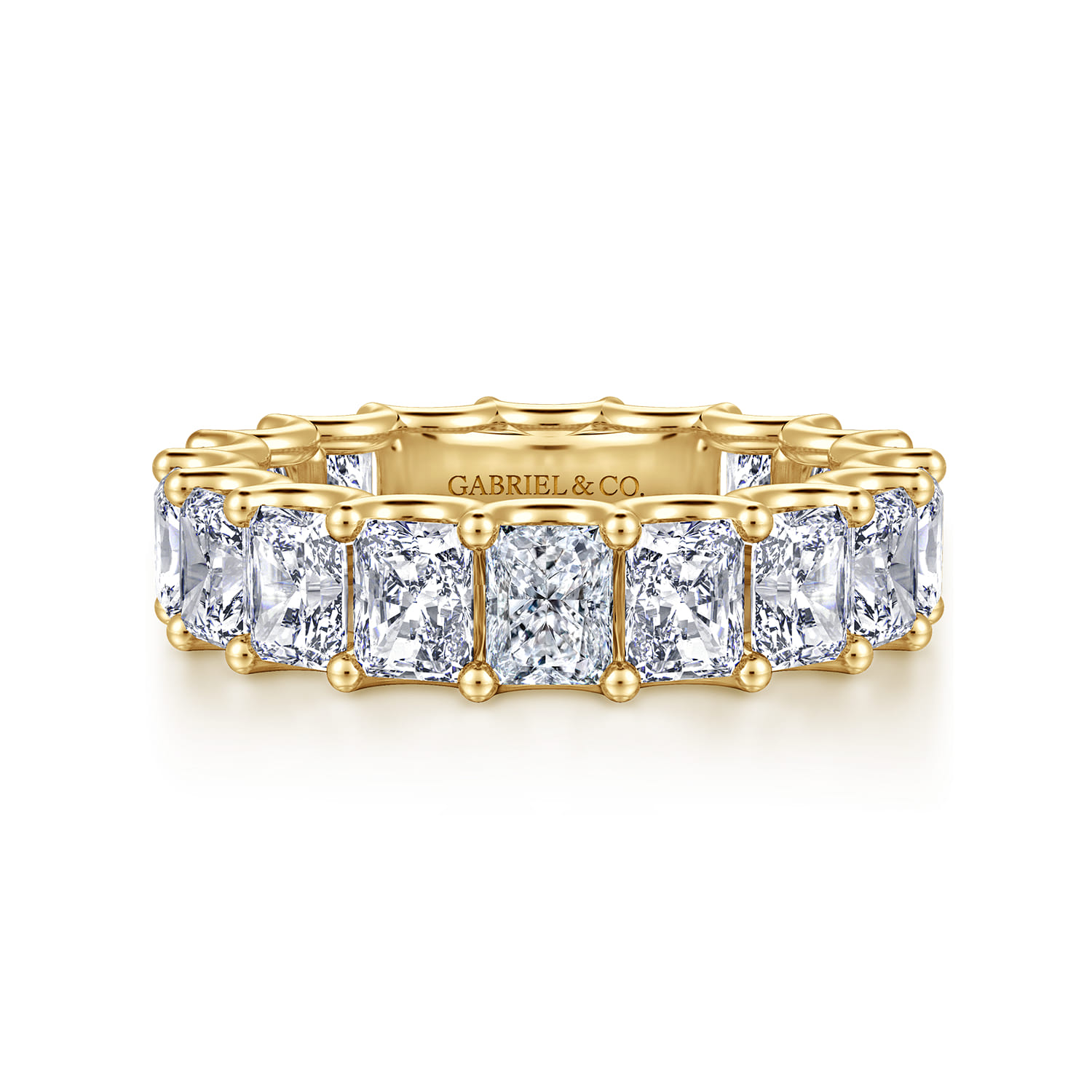 Eternity Band Wedding Ring in 14k Yellow Gold with Radiant Cut Natural Diamond at Gabriel & Co. - Shot 1