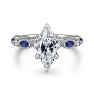 Cindie - 14K White Gold Round Sapphire and Diamond Engagement Ring