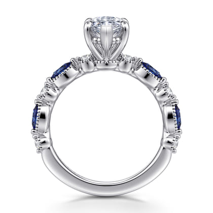 Cindie - 14K White Gold Round Sapphire and Diamond Engagement Ring