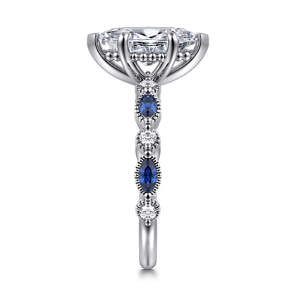 Cindie - 14K White Gold Round Sapphire and Diamond Engagement Ring