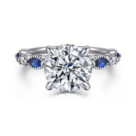 Cindie - 14K White Gold Round Sapphire and Diamond Engagement Ring