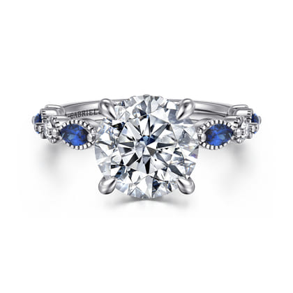 Cindie - 14K White Gold Round Sapphire and Diamond Engagement Ring