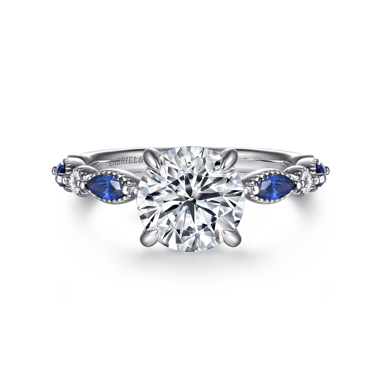 Cindie 14K White Gold Round Sapphire and Diamond Engagement Ring
