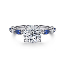 Cindie - 14K White Gold Round Sapphire and Diamond Engagement Ring