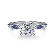 Cindie - 14K White Gold Round Sapphire and Diamond Engagement Ring