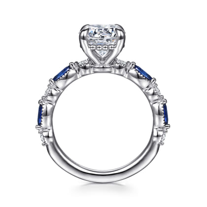 Cindie - 14K White Gold Round Sapphire and Diamond Engagement Ring