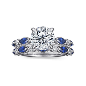 Cindie - 14K White Gold Round Sapphire and Diamond Engagement Ring