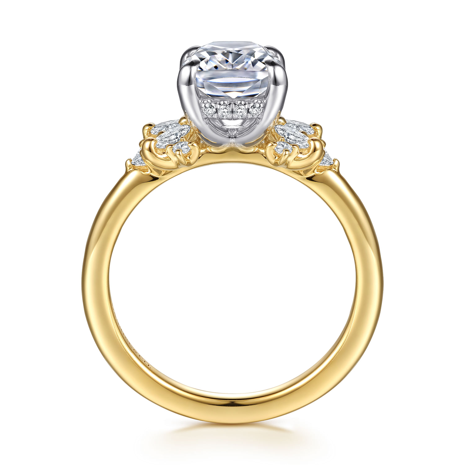 Cindy - 14K White-Yellow Gold Elongated Cushion Diamond Engagement Ring