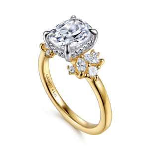 Cindy - 14K White-Yellow Gold Elongated Cushion Diamond Engagement Ring