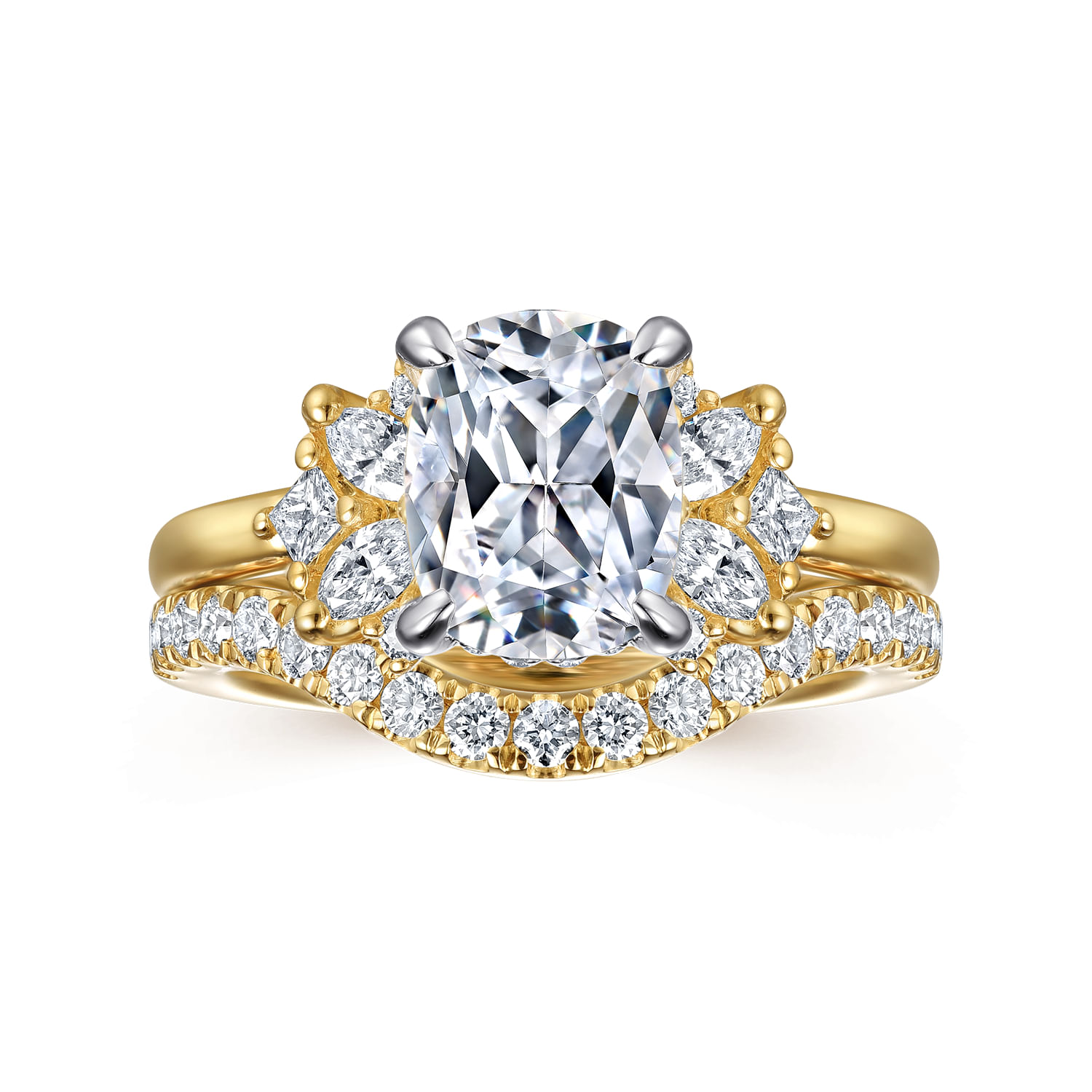 Cindy - 14K White-Yellow Gold Elongated Cushion Diamond Engagement Ring