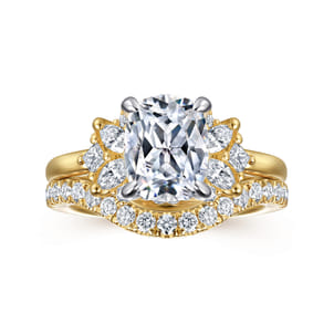 Cindy - 14K White-Yellow Gold Elongated Cushion Diamond Engagement Ring