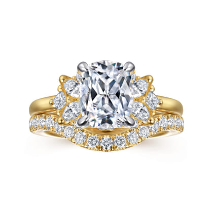 Cindy - 14K White-Yellow Gold Elongated Cushion Diamond Engagement Ring