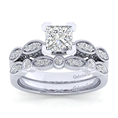 Clara - 14K White Gold Princess Cut Diamond Engagement Ring - 0.09 ct - Shot 4