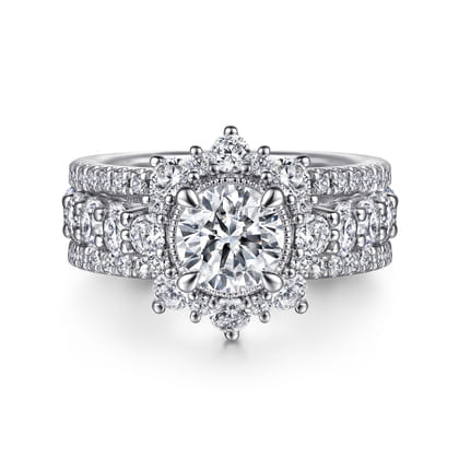 Clarence - 14K White Gold Fancy Halo Round Diamond Engagement Ring