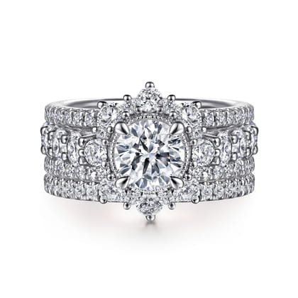 Clarence - 14K White Gold Fancy Halo Round Diamond Engagement Ring