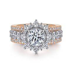Clarence - 14K White-Rose Gold Fancy Halo Round Diamond Engagement Ring