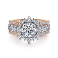 Clarence - 14K White-Rose Gold Fancy Halo Round Diamond Engagement Ring