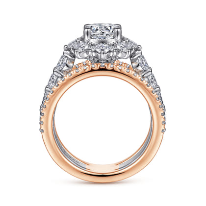 Clarence - 14K White-Rose Gold Fancy Halo Round Diamond Engagement Ring