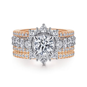 Clarence - 14K White-Rose Gold Fancy Halo Round Diamond Engagement Ring