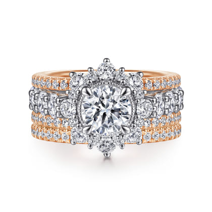 Clarence - 14K White-Rose Gold Fancy Halo Round Diamond Engagement Ring