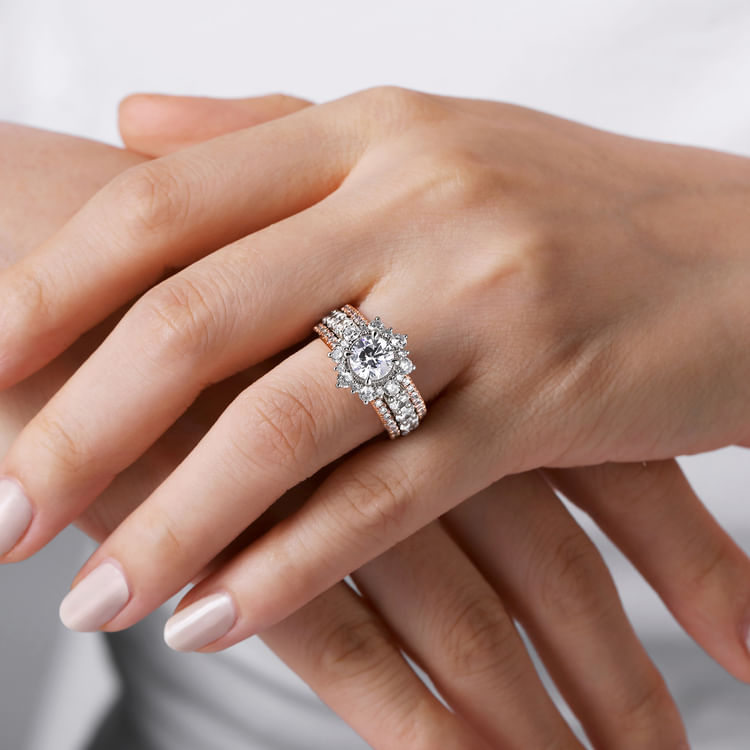 Clarence - 14K White-Rose Gold Fancy Halo Round Diamond Engagement Ring