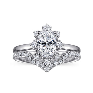 Clarise - Unique 14K White Gold Halo Diamond Engagement Ring