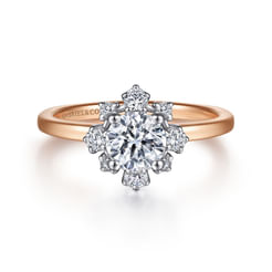 Clarise - Unique 14K White-Rose Gold Fancy Halo Round Diamond Engagement Ring