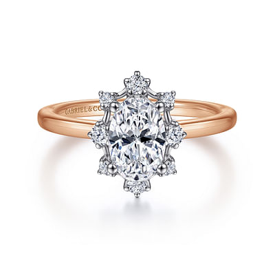 Clarise - Unique 14K White-Rose Gold Halo Diamond Engagement Ring