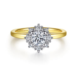 Clarise - Unique 14K White-Yellow Gold Halo Diamond Engagement Ring